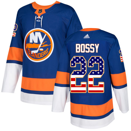 Adidas Islanders #22 Mike Bossy Royal Blue Home Authentic USA Flag Stitched Youth NHL Jersey